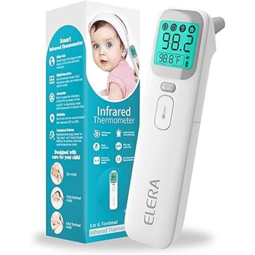 Elera Ear Thermometer for Kids, Baby Thermometer with Forehead and Ear Mode for Adults, Infant, Kids and Toddler, Touchless and 1 Second Reading with Fever Alarm and Mute Function, LCD