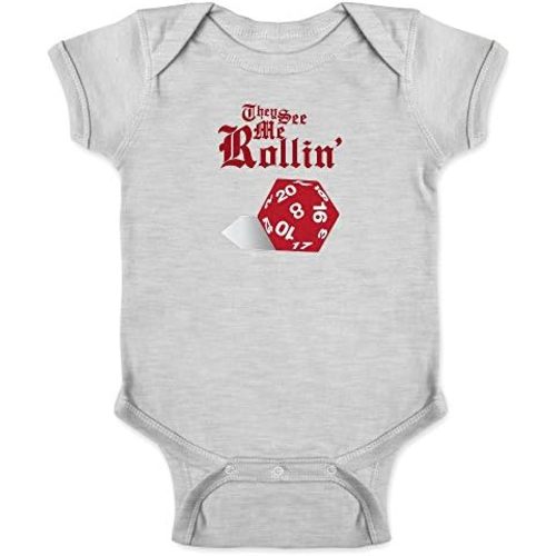 Pop Threads They See Me Rollin D20 Funny RPG Infant Baby Boy Girl Bodysuit
