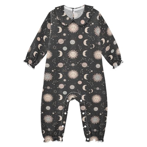 Emelivor Astronomy Sun Moon Black Baby Girl Romper Clothes Newborn Girl Outfits for Fall Cotton Long Sleeve Jumpsuit,3M