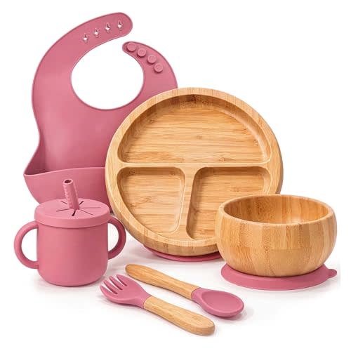 Bamboo Suction Plates for Babies and Bamboo Plates For Kids Baby Feeding and Weaning (Pink)
