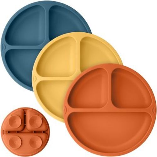 3-Pack Prep Suction Plates for Baby, 100% Silicone Toddler Plates, BPA-Free Divided Baby Plates with Suction (Valiant)