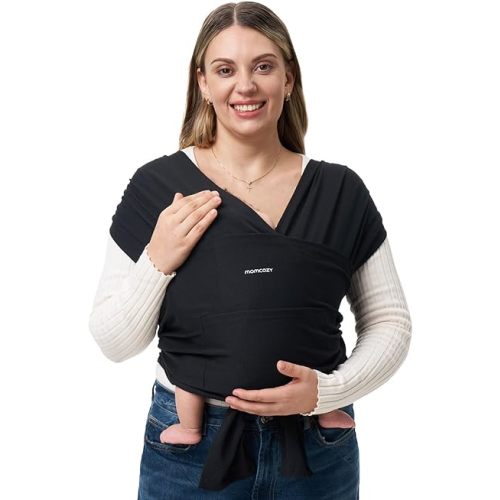 Momcozy Baby Wrap Carrier Slings, Infant Carrier Slings for Newborn up to 50 lbs, Baby Wrap Adjustable for Adult Fits Sizes XXS-XXL, Easy to Wear Baby Carriers, Ergonomic Front Facing/Back, Black