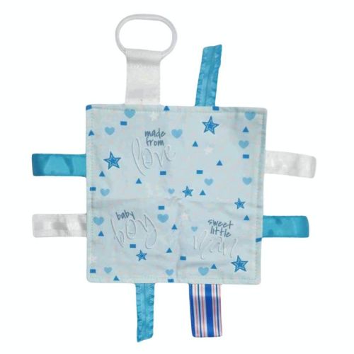Baby Jack The Learning Lovey Boy Newborn Hospital Blanket Blue Tag Crinkle Square Toy 8" x 8"