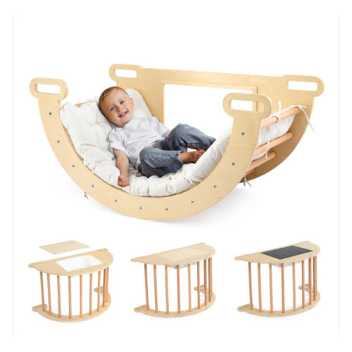 Joymor Montessori Pikler Triangle Set - Wooden Climbing Gym with Ramp for Toddlers 1-5 Years (Non-Toxic & Foldable)