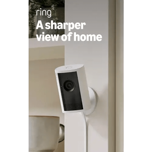 Ring Indoor Cam Plus (newest model), Home or business security, Retinal 2K for crisp, true-to-life video quality, 4x Enhanced Zoom, Low-Light Sight, White