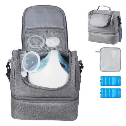 Breast Pump Bag with Ice Pack Compatible with S1 S2 Portable Pump Carrying Case for Work Travel Breastmilk Storage Accessories Grey