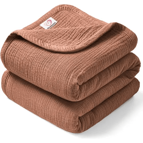 Bearmoss Muslin Baby Bed Blanket 47"× 47" Soft Lightweight Toddler Quilt Thermal Crib Blanket for Unisex Newborn Decoration Gift (Terracotta)