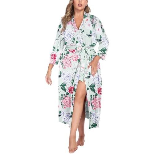 IN'VOLAND Womens Plus Size Kimono Robes Long Knit Bathrobe Ladies Sleepwear