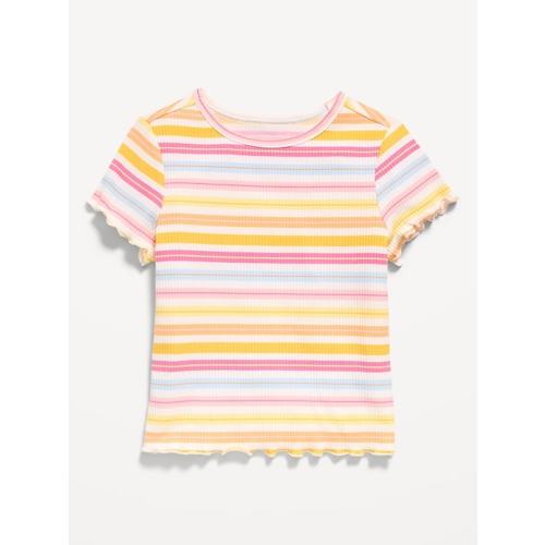 Printed Short-Sleeve Lettuce-Edge T-Shirt for Toddler Girls