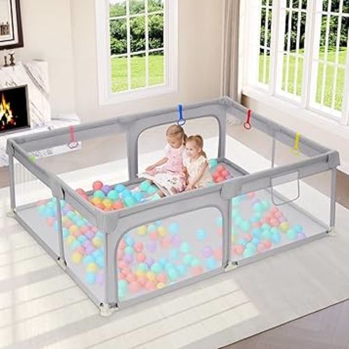 Dripex Large Baby Playpen 71×47 Inch, Big Play Pens for Babies and Toddlers- Indoor & Outdoor Kids Safe Play Area, Soft Breathable Visible Mesh, Anti-Fall & Anti-Slip Design Baby Fence, Grey