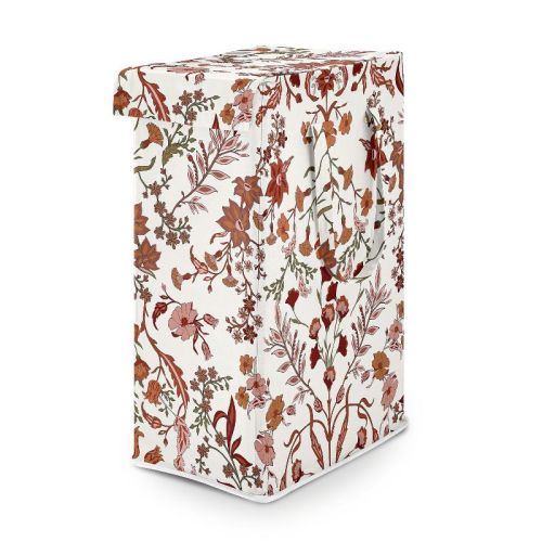 Sweet Jojo Designs Girl Foldable Laundry Hamper with Handles Boho Floral Wildflower Orange and Ivory