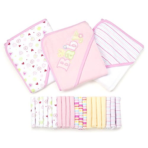 Spasilk Baby 23 Piece Bath Hooded Towels and Washcloths Set for Newborn Boys and Girls Pink One Size