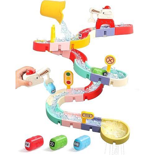 Fajiabao Bath Toys for Kids 3-5 6-8 DIY Bath Toys 38 PCS Car Toddler Slip and Slide Track with Suction Cups Bathtub Shower Time Birthday Gifts for Kids 2 3 4 5 6 Year Old Boys Girls