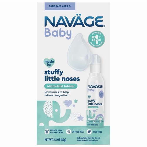 Navage Baby Micro-Mist Saline Inhaler - Baby Saline Nasal Spray Mist w/ Mask & Quiet, Continuous Mist - Pediatrician Endorsed Ages 0+ (2.8 oz)