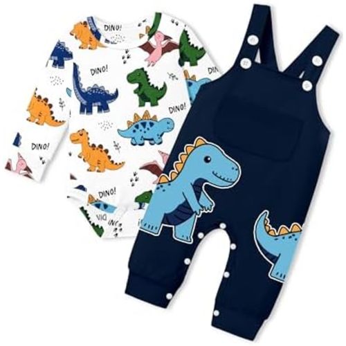 BAVADER Baby Boy Clothes Dinosaur Romper Adjustable Overalls Baby Boy's Clothing Infant Boy Clothes 2PCS Outfits Fall Winter