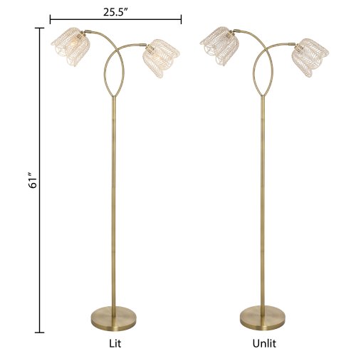 Benjamin River of Goods Gold Metal and Rattan Twin Bell Shade 61-Inch Floor Lamp - 25.5" x 10" x 67.5"