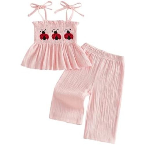 VISGOGO Infant Baby Toddler Girls Clothes Solid Color Sleeveless Camisole Linen Pants Set Baby Summer Outfits