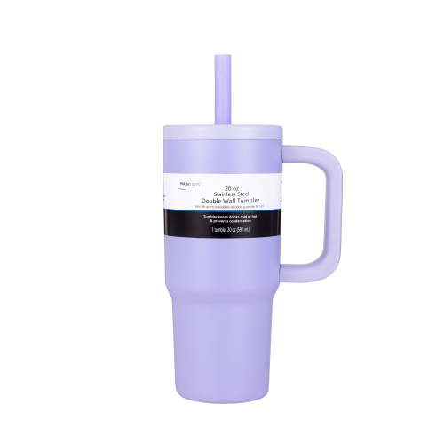 Mainstays 20 oz Double Wall Stainless Steel Tumbler with Straw Lid, Purple