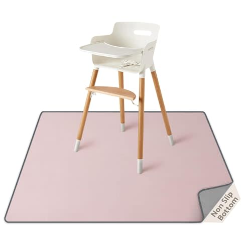 Blissful Diary Baby Splat Mat for Under High Chair, 50.4 x 50.4 Inch Wipeable Splash Mat, Waterproof and Washable, Anti-Slip Floor Protector, Blush Pink