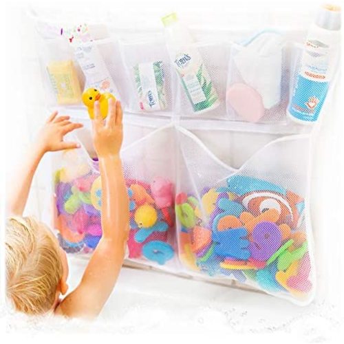 Original Tub Cubby "Really Big" Bath Toy Storage for Baby Toys with Suction & Adhesive Hooks, 30"x23" Mesh Net Shower Caddy for Bathtub Toys, Bonus Rubber Duck & Hooks