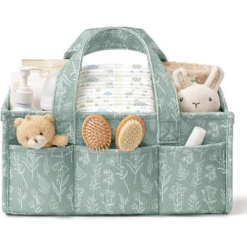 Corduroy Baby Diaper Caddy Organizer with Handles, Nursery Storage Basket