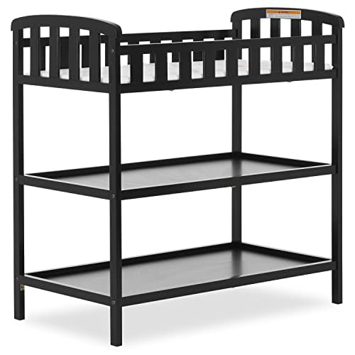 Dream On Me Emily Changing Table In Black, Comes With 1" Changing Pad, Features Two Shelves, Portable Changing Station, Made Of Sustainable New Zealand Pinewood