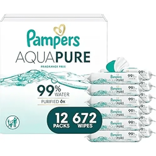 Pampers Aqua Pure Baby Wipes, 99% Water, Fragrance Free, 672 Baby Wipes Total (12X Flip-Top Packs) [Packaging May Vary]