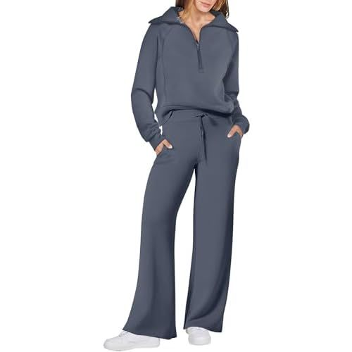 ANRABESS Women’s 2 Piece Outfits Half Zip Sweatshirt & Wide Leg Pants Airport Travel Lounge Matching Sets Sweatsuits Clothing