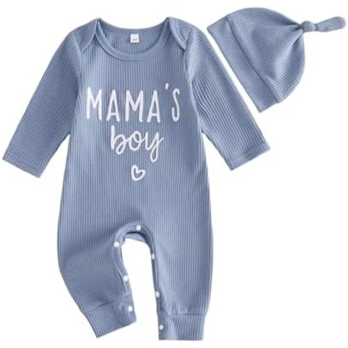 Tsnbre Newborn Baby Boy Fall Outfit Romper Mamas Boy Embroidery Long Sleeve Jumpsuit Bodysuit Infant Winter Clothes