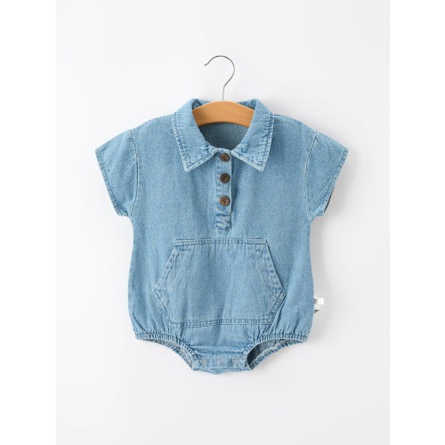 The Blue Ridge Denim Romper - Baby Boy – Moss & Magnolia Boutique