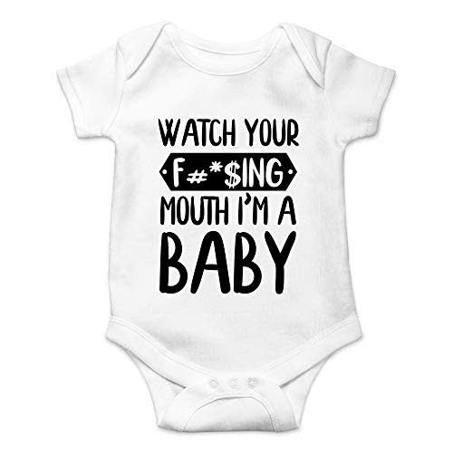 CBTwear Watch Your Mouth, I'm A Baby - Baby Clothes - Funny Newborn Bodysuit Outfits for Boys and Girls