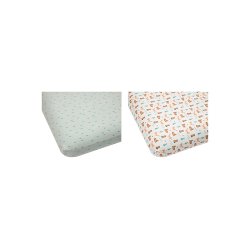 2 Pack Organic Cotton Fitted Cot Sheets - Woodland and Spring