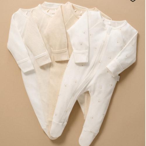 4 Pack Zip Growsuit -Babies by Purebaby Online | THE ICONIC | Australia
