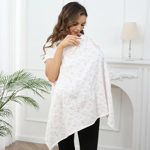 Nursing Cover for Baby Breastfeeding with Rigid Hoop, Breathable Soft 100% Muslin Cotton, Baby Breast Feeding & Pumping Apron (Lovely Flower)