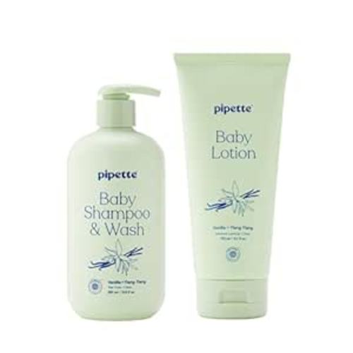 Pipette Vanilla + Ylang Ylang Wash and Lotion Duo, Pack of 2, Clean, Includes Baby Body Wash and Lotion for Newborns and Kids, Tear-Free Bath Time, Baby Bath and Newborn Essentials, Non-toxic