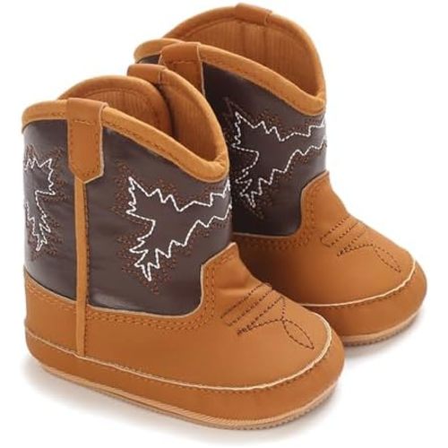 Baby Boys Girls Western Cowboy Boots Non-Slip Soft Sole Booties Toddler First Walker Crib Shoes