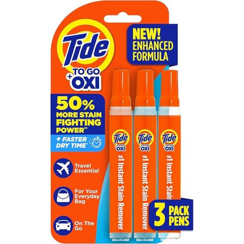 Tide To Go Stain Remover for Clothes, Tide Pen Stain Remover for Clothes, Instant Stain Remover Pen & Spot Cleaner, Portable & Travel-Friendly, Works on Food & Drink Stains, 3 Count Pack