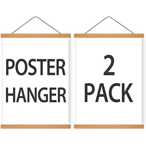 Magnetic Poster Hanger Frame for 8x12 8x10 8x8 Movie Music Posters Wall Art, 2 Pack Wood Picture Frames for Large Canvas Diamond Map Decor, Living Room Calendar Banner Tapestry Photo Hanging Stand
