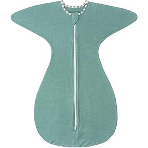 ZIGJOY Shark-Fin Transitional Swaddle for Newborn - 0.5 Tog Rayon Made from Bamboo Transition Swaddle Sleep Sack 6-12 Months Baby Arms Up Swaddle Blanket with 2-Way Zipper, Mint Green