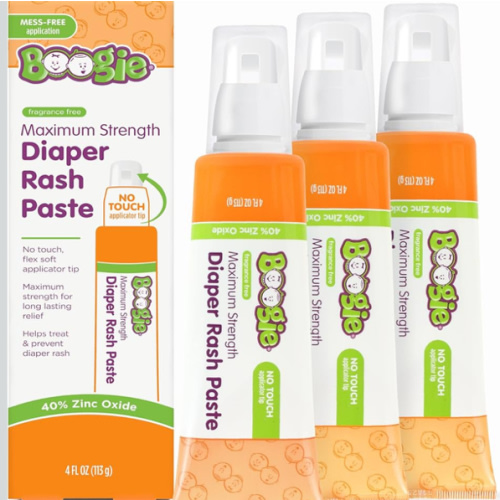 Boogie Diaper Rash Paste, Maximum Strength 40% Zinc Oxide, Mess-Free Applicator, Soothes Baby Bum, Diaper Bag Essential, 4oz (Pack of 3)