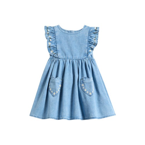 Kids' Daisy Embroidered Denim Dress