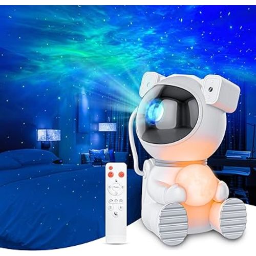 Astronaut Galaxy Projector, Star Projector with Timer and Remote, Night Light with Moon Lamp, LED Nebula Lamp for Kids Adults, Room Decor Gift (White)
