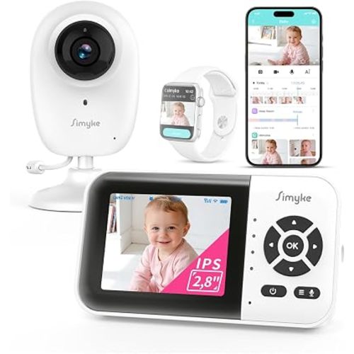 Simyke Smart Video Baby Monitor with Camera and Audio,Dual Mode,WiFi On/Off Switch,2.8inch Display,App,1080p Camera,1500ft Long Range,Night Vision,2-Way Talk,AI Baby Growth Album Function