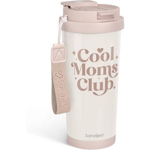 SANDJEST Mom Gift from Son Daughter, Stainless Steel 2-in-1 Lid Coffee Tumbler 18 oz, Cool Moms Club Insulated Travel Mug for Women Mothers Mama, Gift Idea for Birthday Christmas Mothers Day (Brown)