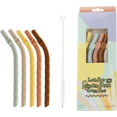 5Pcs Wide Silicone Straws: Reusable, Bendable, Dishwasher Safe - Includes Brush, Ideal for Smoothies, Kids, Tumblers & Eco Gifts