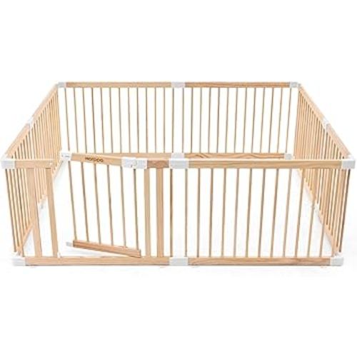 HARPPA Baby Gate Playpen Wooden Playpen for Babies and Toddlers Large Play Yards Baby Fence Play Area 60 x 71.5 x 24 inch