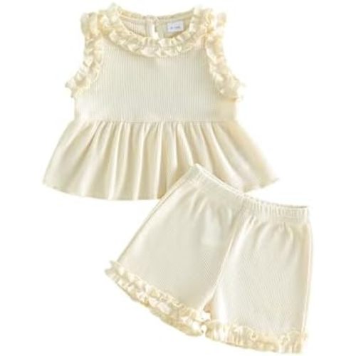 GOOCHEER Toddler Girl Clothes Baby Summer Outfit Solid Ruffle Sleeveless Vest Tank Top Pants Set 12 18 24 Month 2T 3T 4T 5T