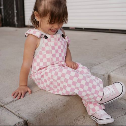 Checkered Overalls - Pink | Little Trouble