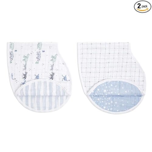 aden + anais 100% Cotton Muslin Burpy Bib – Multi-Use, Absorbent 4-Layer Burp Cloth and Full-Coverage Snap-Closure Baby Bib in One, Lap-Shoulder Drool Cloth, 22.5” X 11”, 2-Pack, Rising Star