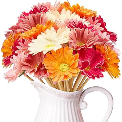 WILLBOND 48 Pcs Artificial Gerbera Daisies Flowers 15 in Fake Daisy Bouquet